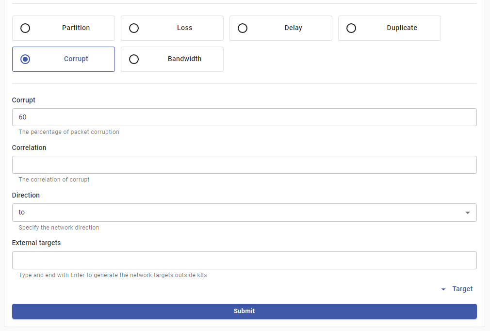 ChaosMesh Dashboard - Network Attack Actions